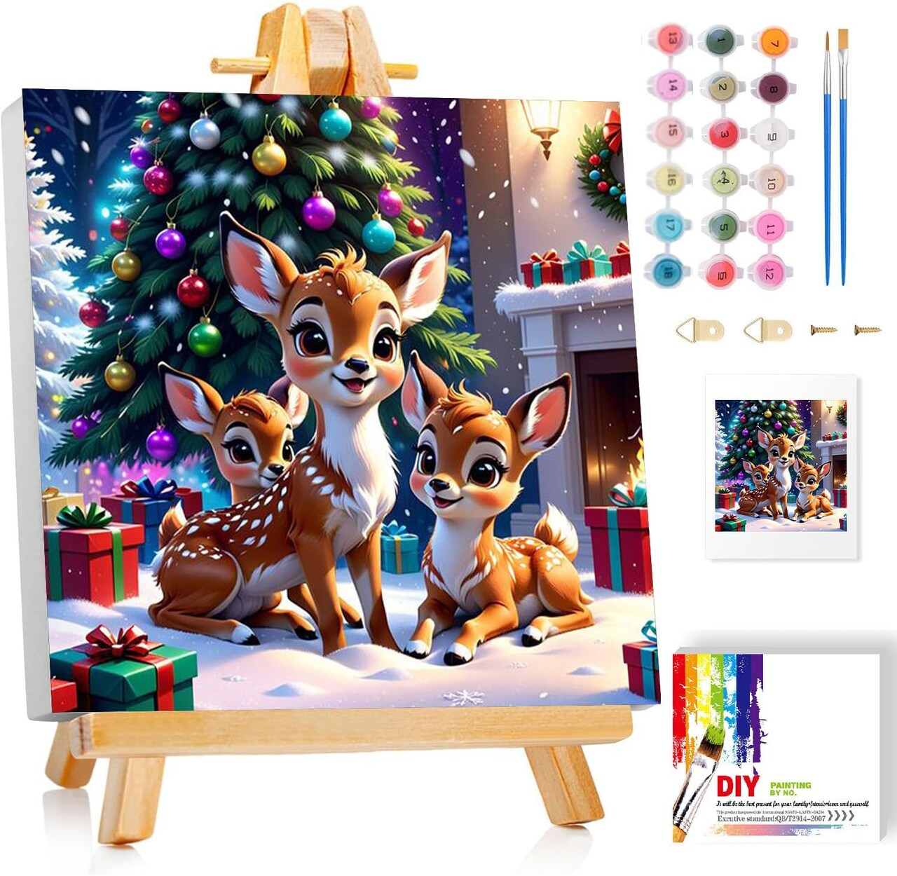Framed Paint by Numbers Adults- Christmas Paint by Numbers Kit for Adults,Deer Paint by Number on Canvas Animal Acrylic Oil Painting with Frame 12x12inch